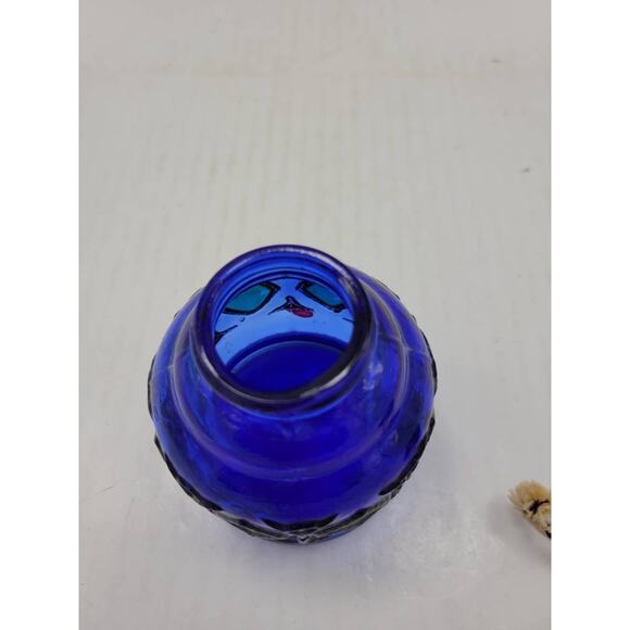 Vintage Miniature Cobalt Blue Glass Oil Lamp, Round Wick, Made in Hong Kong - Picture 5 of 5